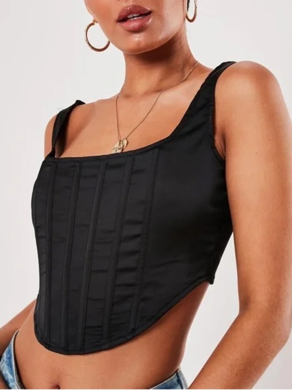 New Missguided black satin corset crop top